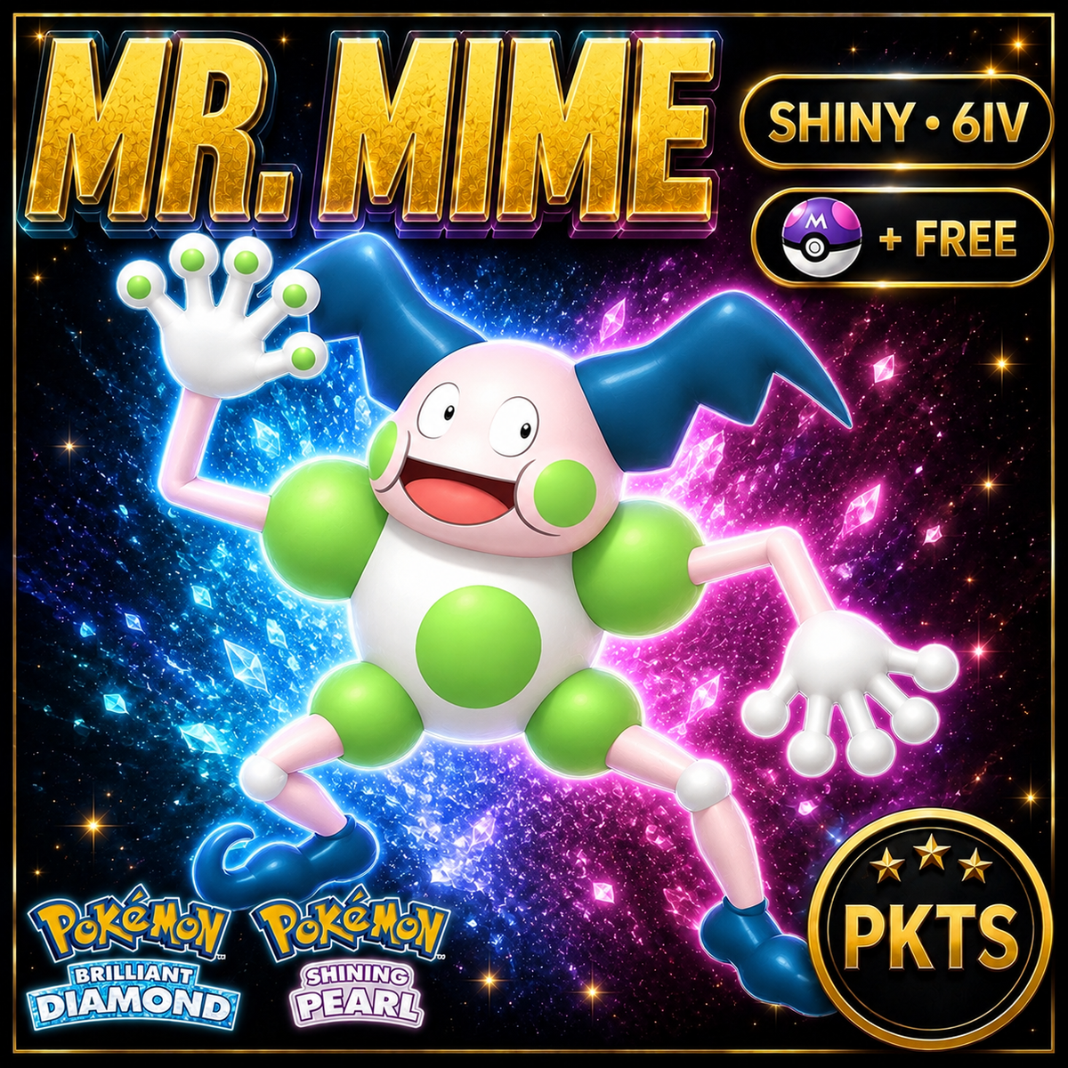 Shiny Mr. Mime for Pokémon Brilliant Diamond & Shining Pearl (BDSP), 6IV, PKTS.