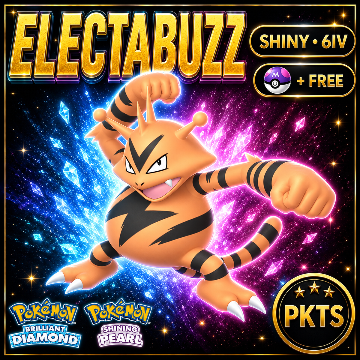Shiny Electabuzz for Pokémon Brilliant Diamond & Shining Pearl (BDSP), 6IV, PKTS.