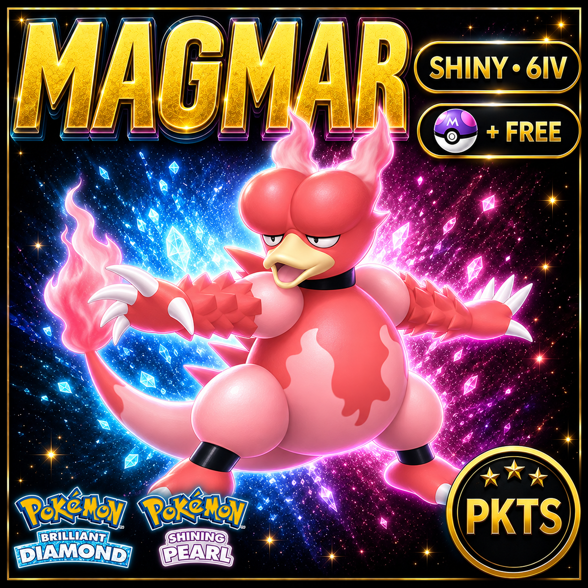 Shiny Magmar for Pokémon Brilliant Diamond & Shining Pearl (BDSP), 6IV, PKTS.