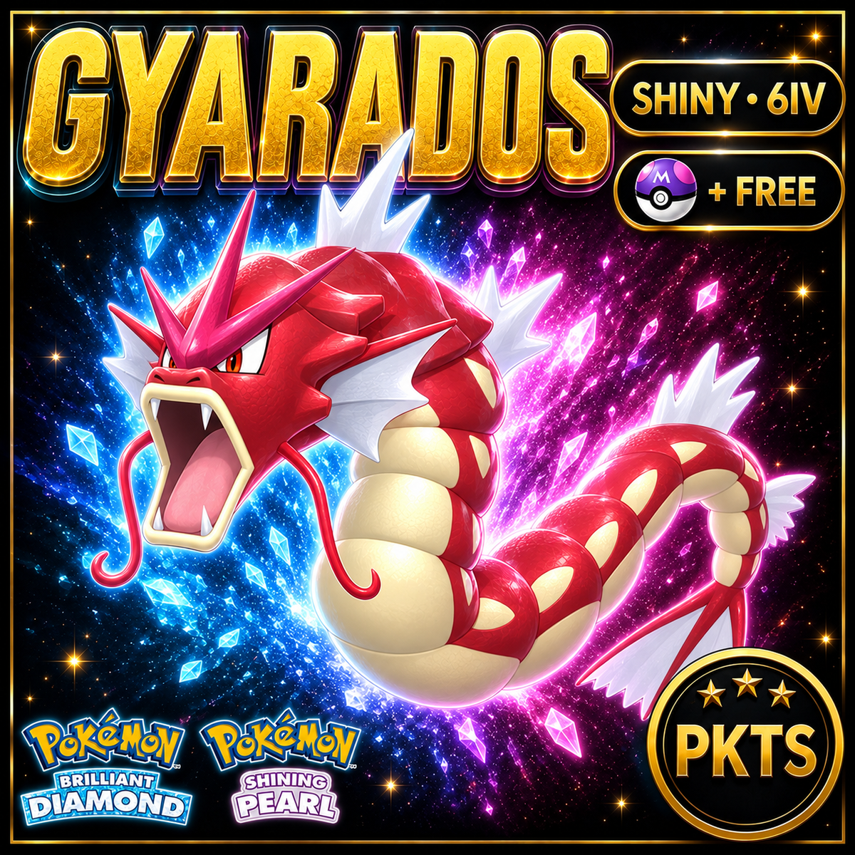 Shiny Gyarados for Pokémon Brilliant Diamond & Shining Pearl (BDSP), 6IV, PKTS.
