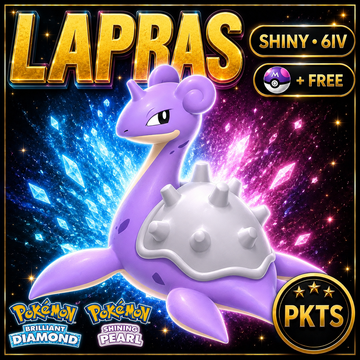 Shiny Lapras for Pokémon Brilliant Diamond & Shining Pearl (BDSP), 6IV, PKTS.