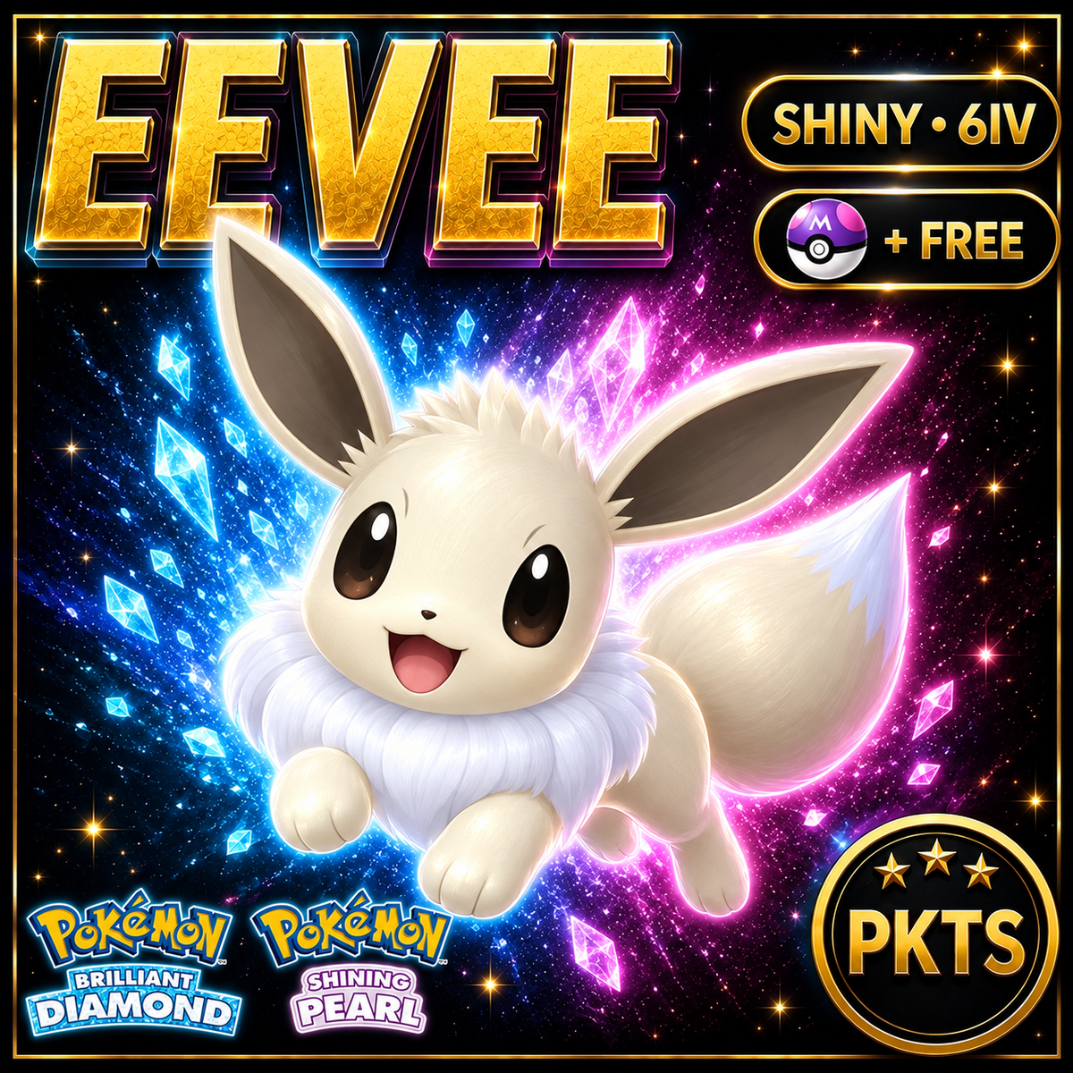 Shiny Eevee for Pokémon Brilliant Diamond & Shining Pearl (BDSP), 6IV, PKTS.