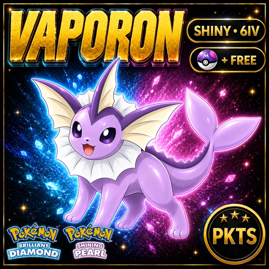 Shiny Vaporeon for Pokémon Brilliant Diamond & Shining Pearl (BDSP), 6IV, PKTS.
