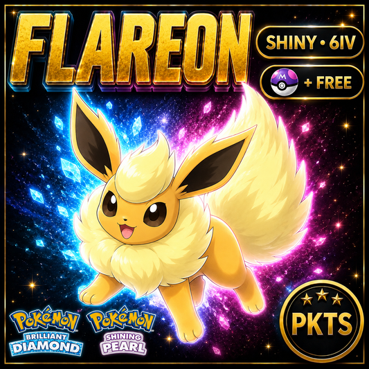 Shiny Flareon for Pokémon Brilliant Diamond & Shining Pearl (BDSP), 6IV, PKTS.