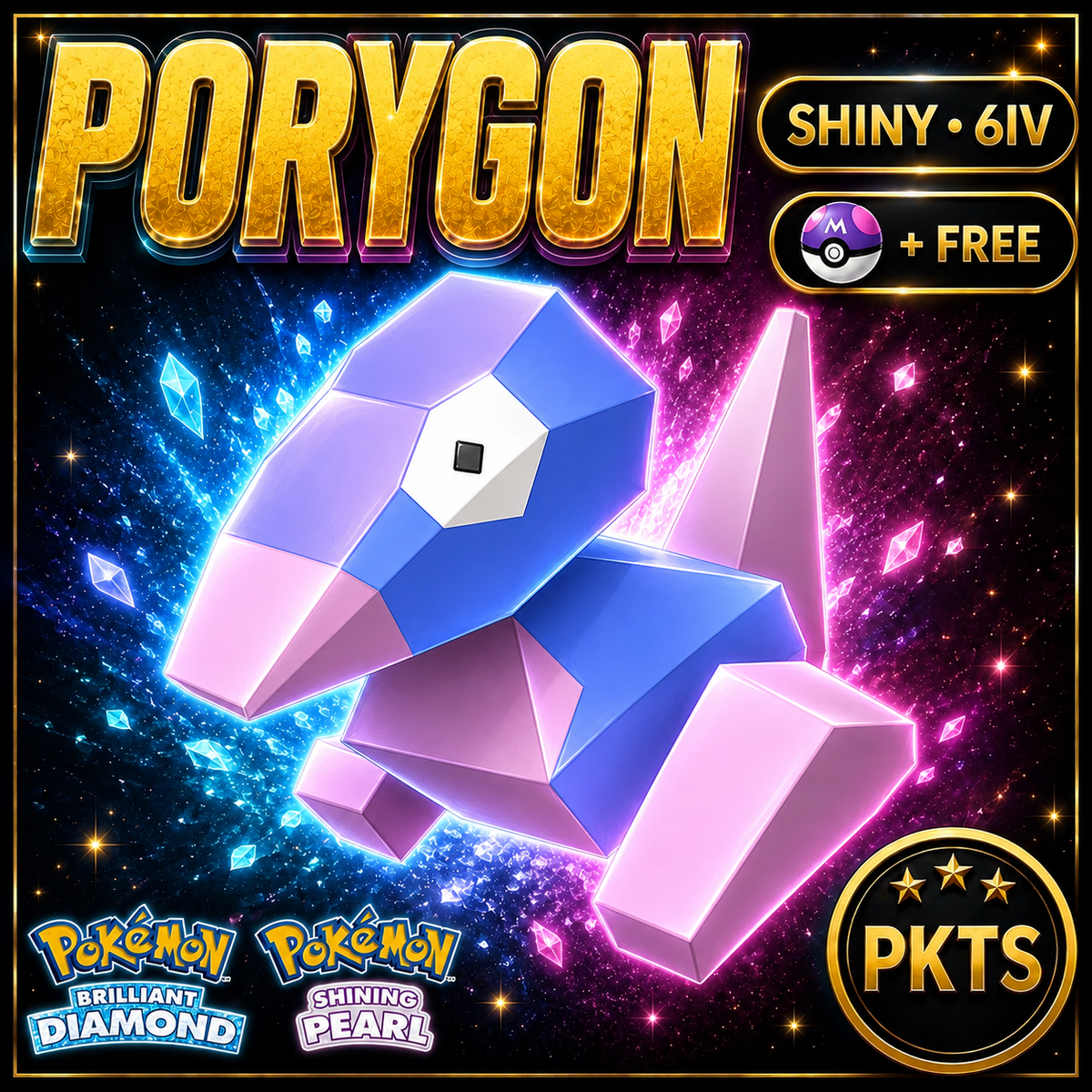 Shiny Porygon for Pokémon Brilliant Diamond & Shining Pearl (BDSP), 6IV, PKTS.
