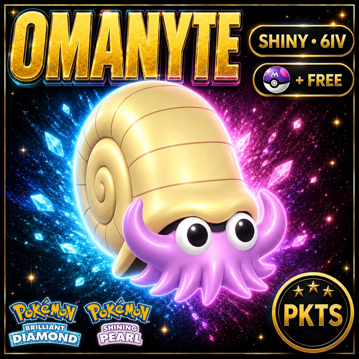 Shiny Omanyte for Pokémon Brilliant Diamond & Shining Pearl (BDSP), 6IV, PKTS.