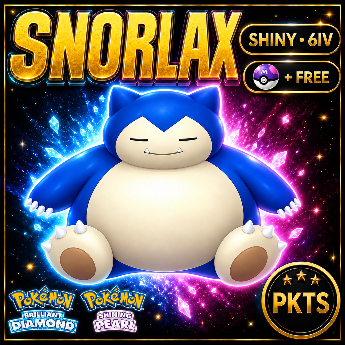Shiny Snorlax for Pokémon Brilliant Diamond & Shining Pearl (BDSP), 6IV, PKTS.