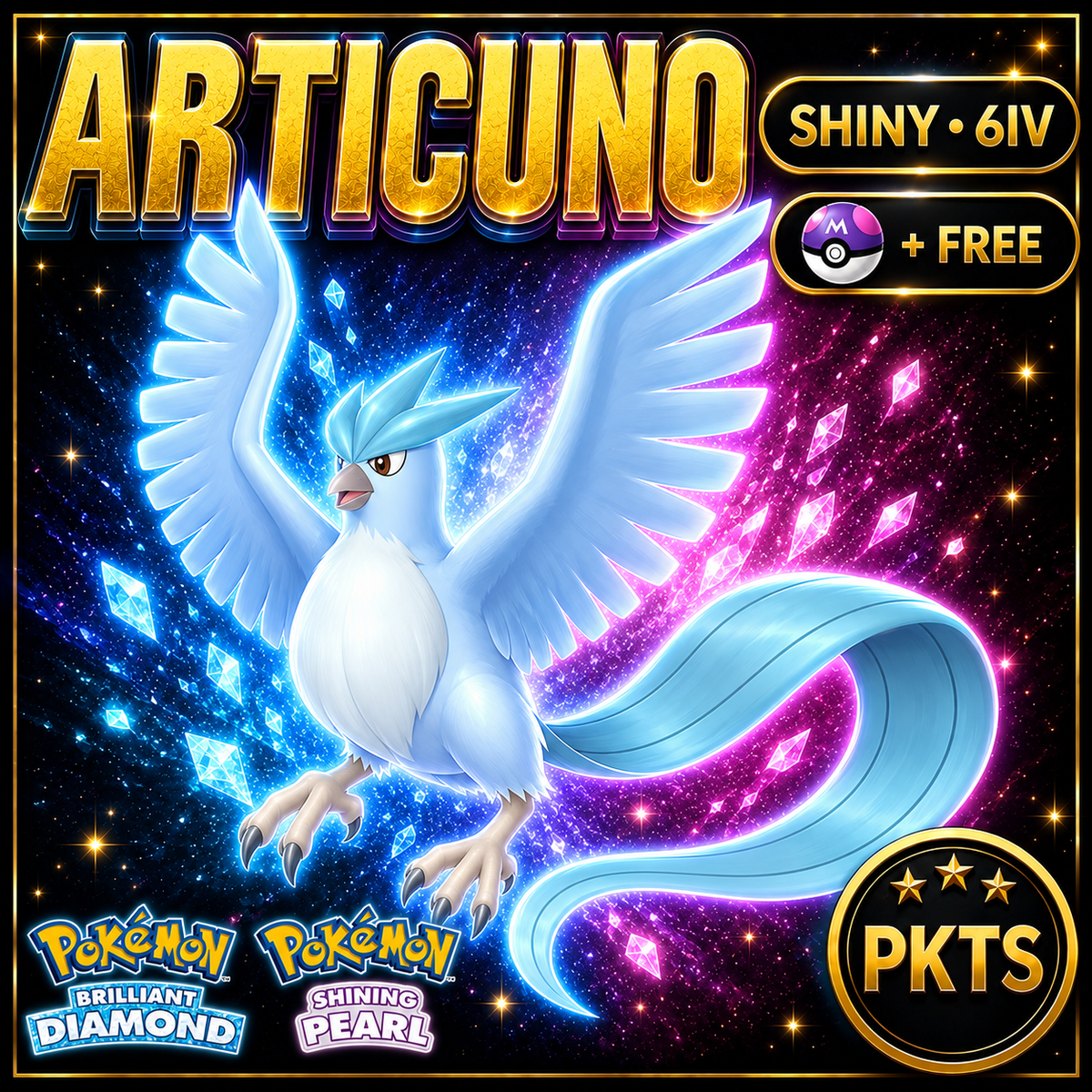 Shiny Articuno for Pokémon Brilliant Diamond & Shining Pearl (BDSP), 6IV, PKTS.