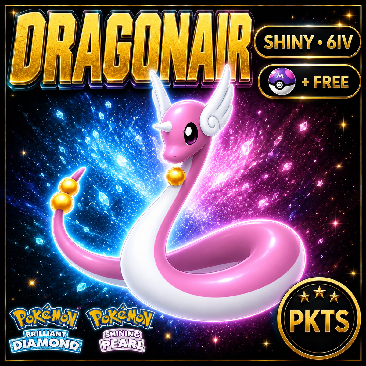 Shiny Dragonair for Pokémon Brilliant Diamond & Shining Pearl (BDSP), 6IV, PKTS.
