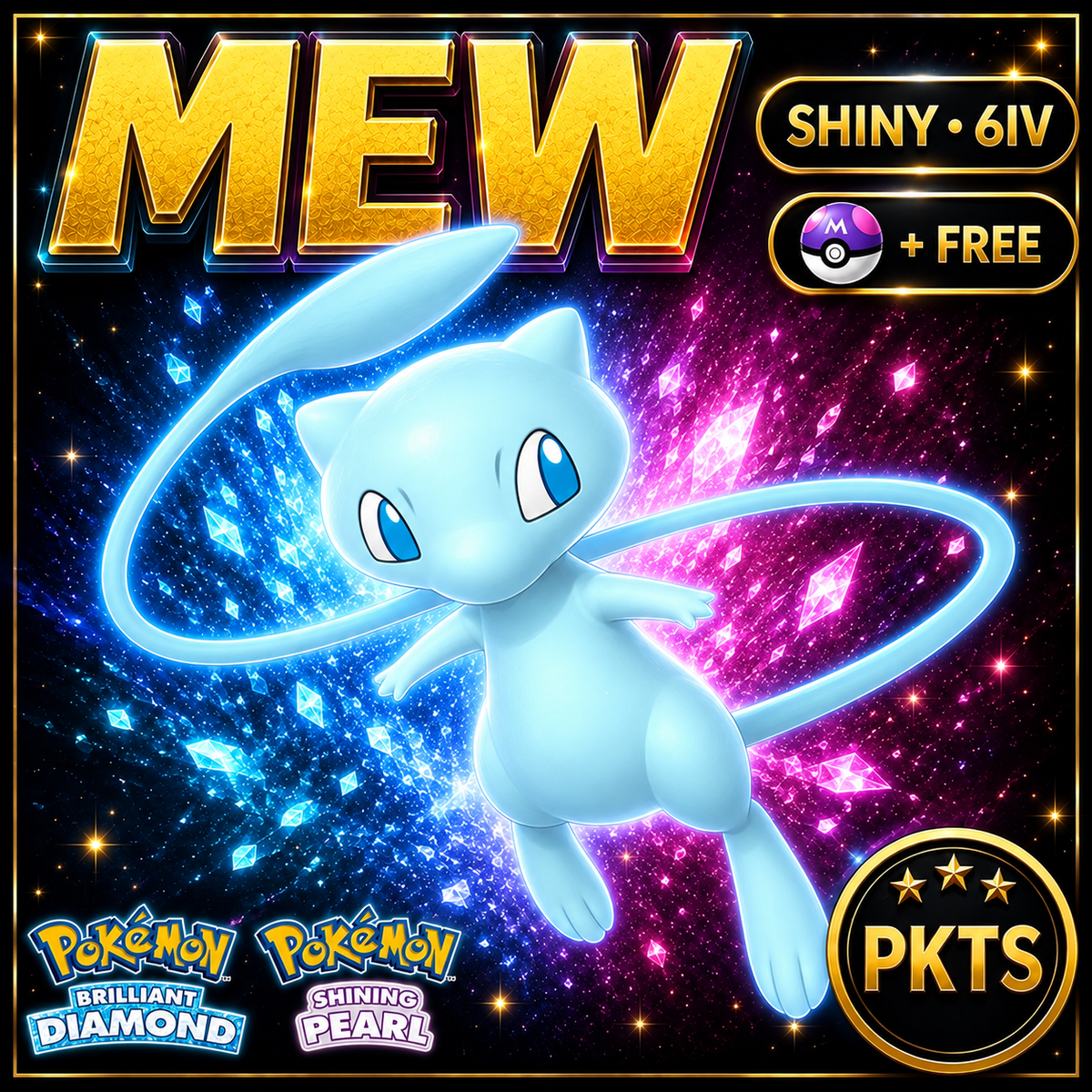 Shiny Mew for Pokémon Brilliant Diamond & Shining Pearl (BDSP), 6IV, PKTS.