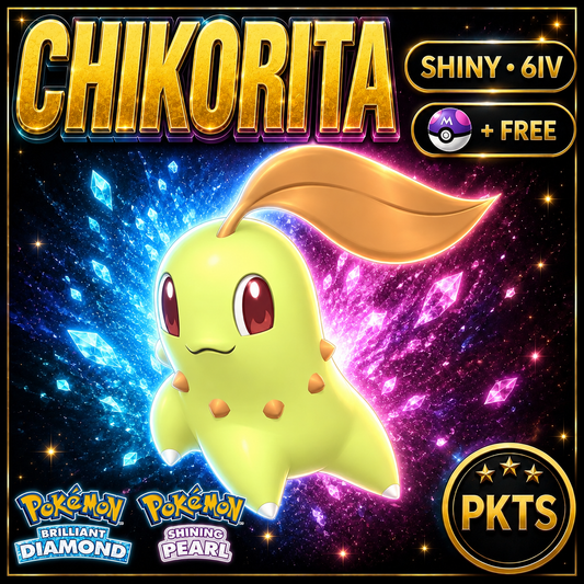Shiny Chikorita for Pokémon Brilliant Diamond & Shining Pearl (BDSP), 6IV, PKTS.