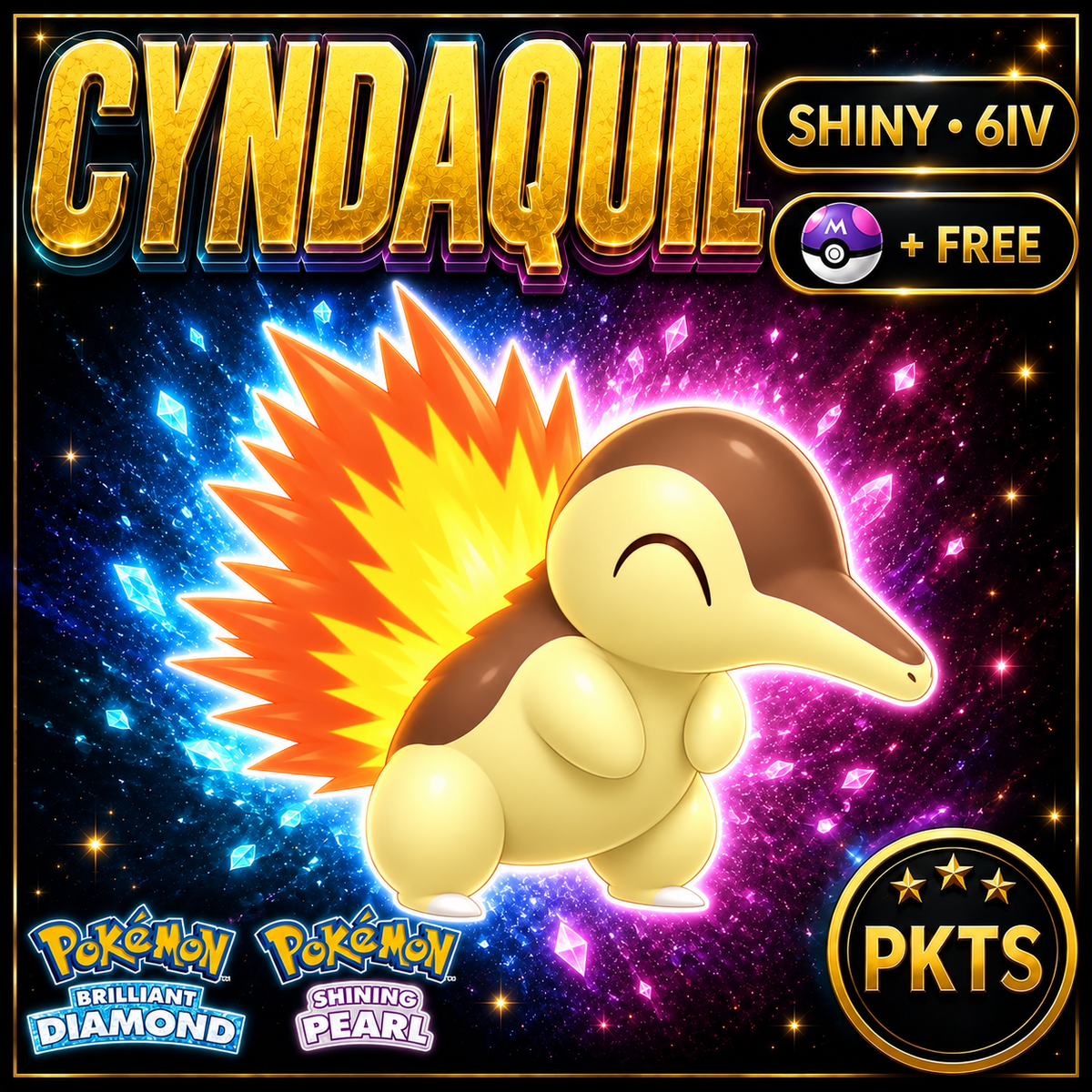Shiny Cyndaquil for Pokémon Brilliant Diamond & Shining Pearl (BDSP), 6IV, PKTS.