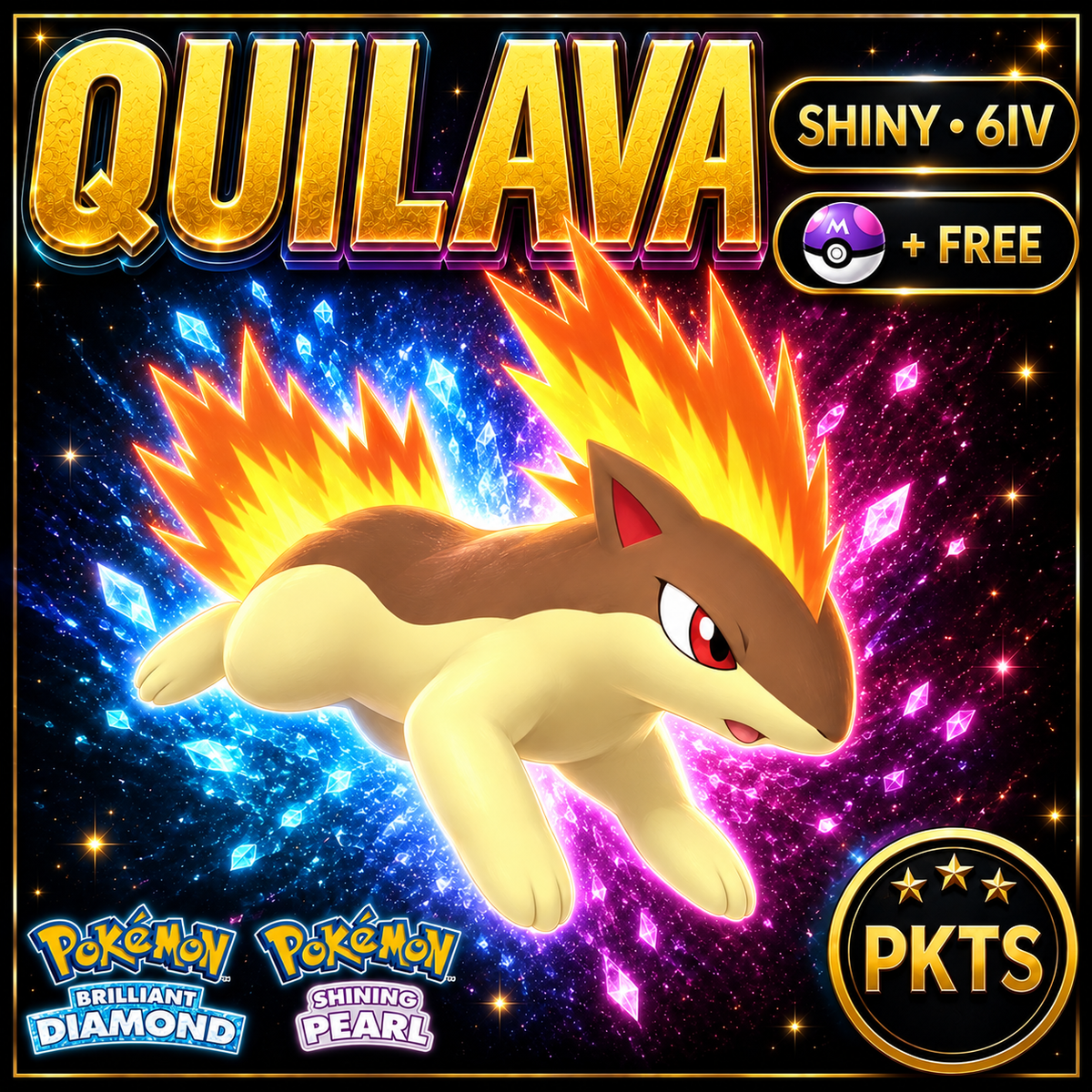 Shiny Quilava for Pokémon Brilliant Diamond & Shining Pearl (BDSP), 6IV, PKTS.