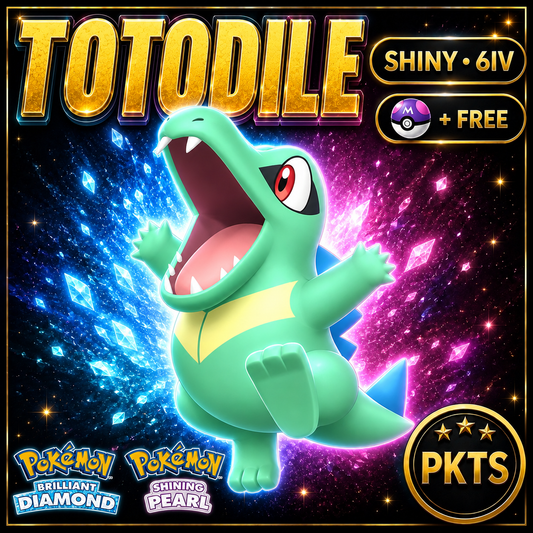 Shiny Totodile for Pokémon Brilliant Diamond & Shining Pearl (BDSP), 6IV, PKTS.