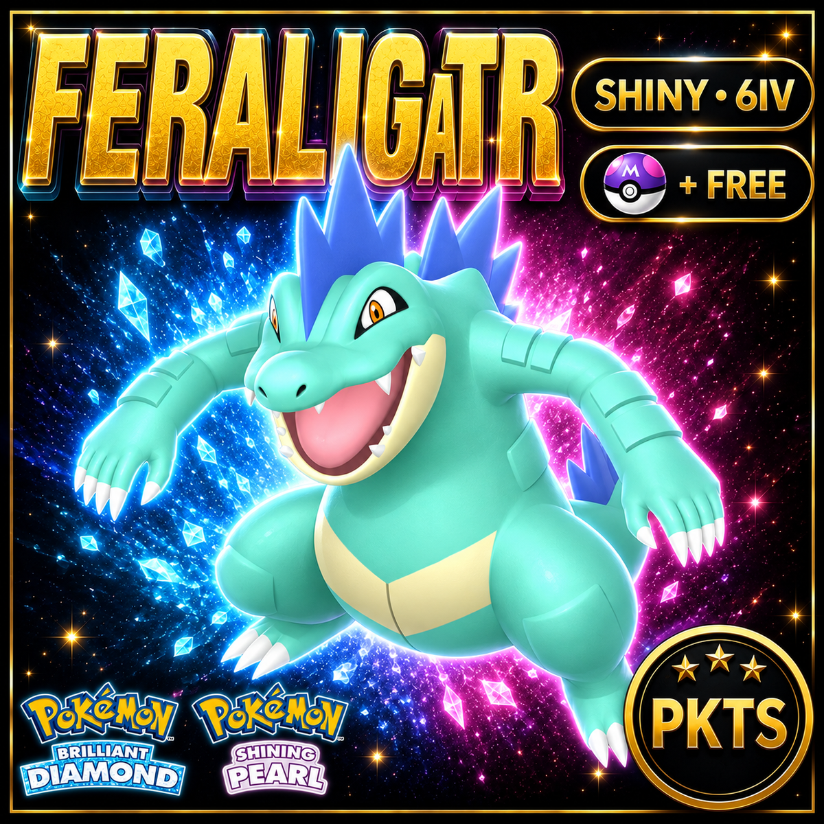 Shiny Feraligatr for Pokémon Brilliant Diamond & Shining Pearl (BDSP), 6IV, PKTS.