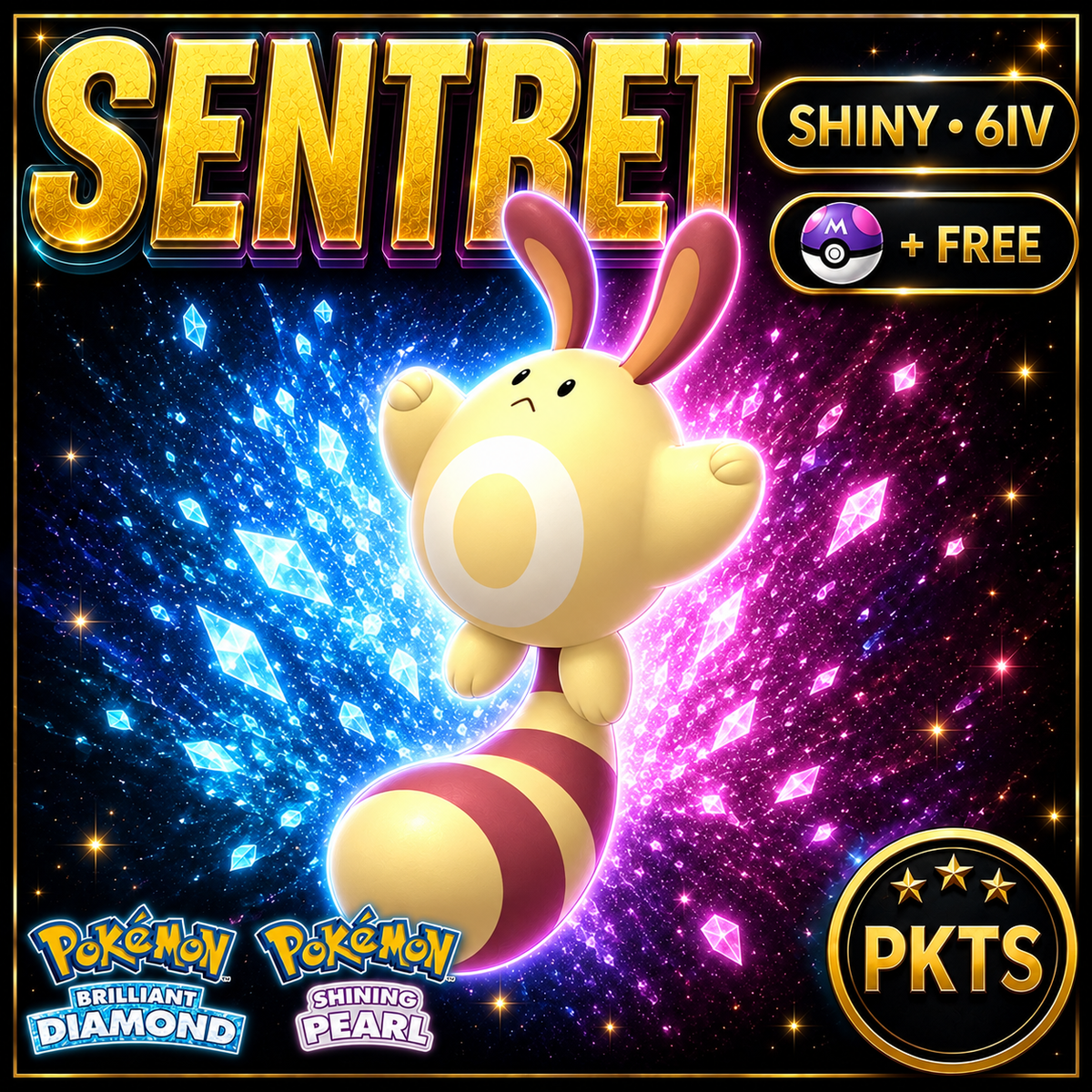 Shiny Sentret for Pokémon Brilliant Diamond & Shining Pearl (BDSP), 6IV, PKTS.