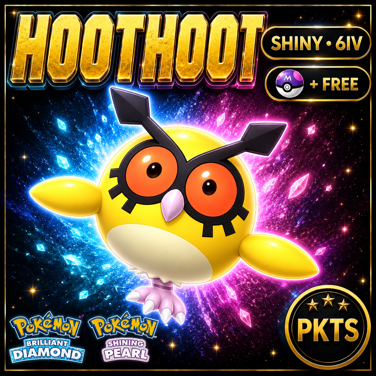 Shiny Hoothoot for Pokémon Brilliant Diamond & Shining Pearl (BDSP), 6IV, PKTS.