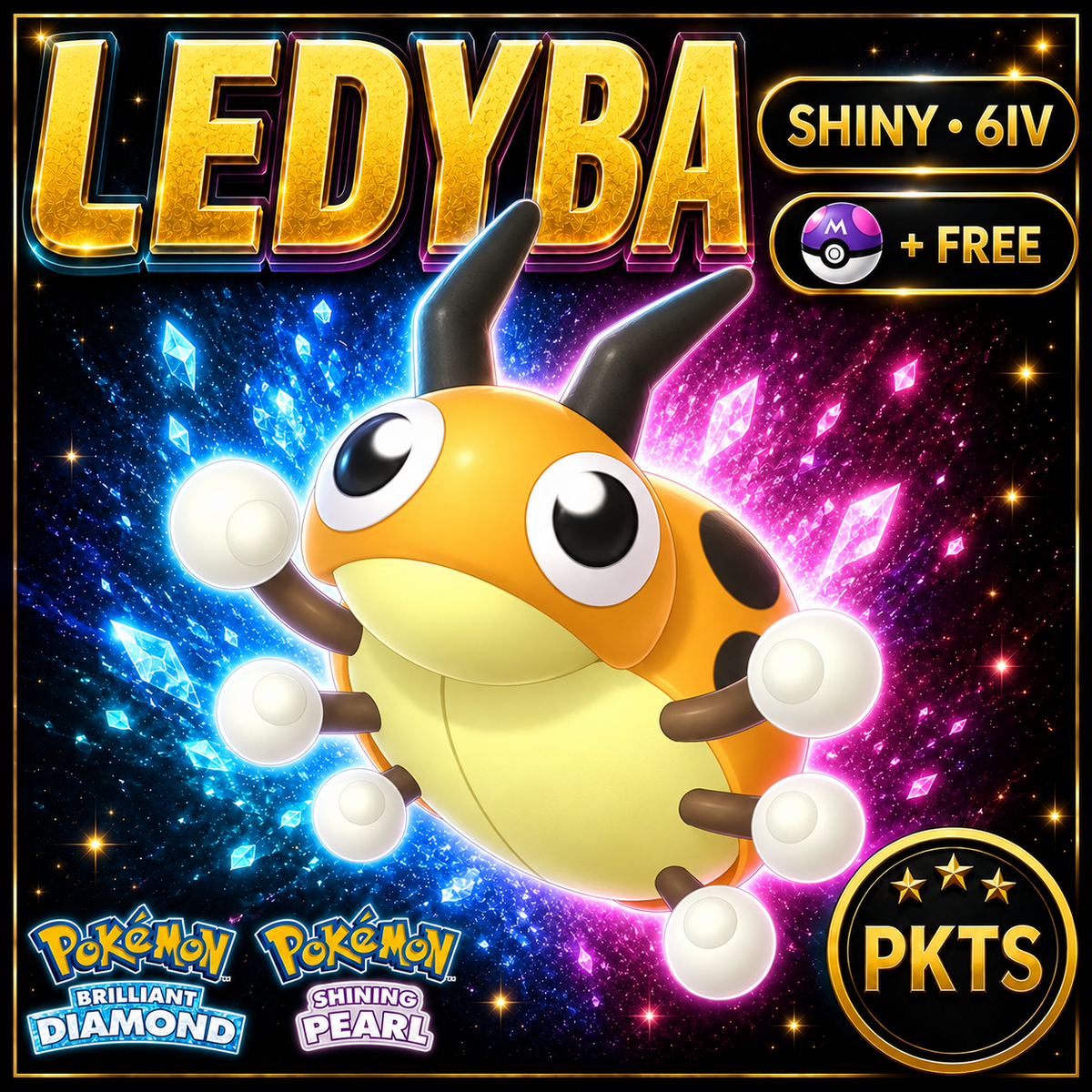 Shiny Ledyba for Pokémon Brilliant Diamond & Shining Pearl (BDSP), 6IV, PKTS.
