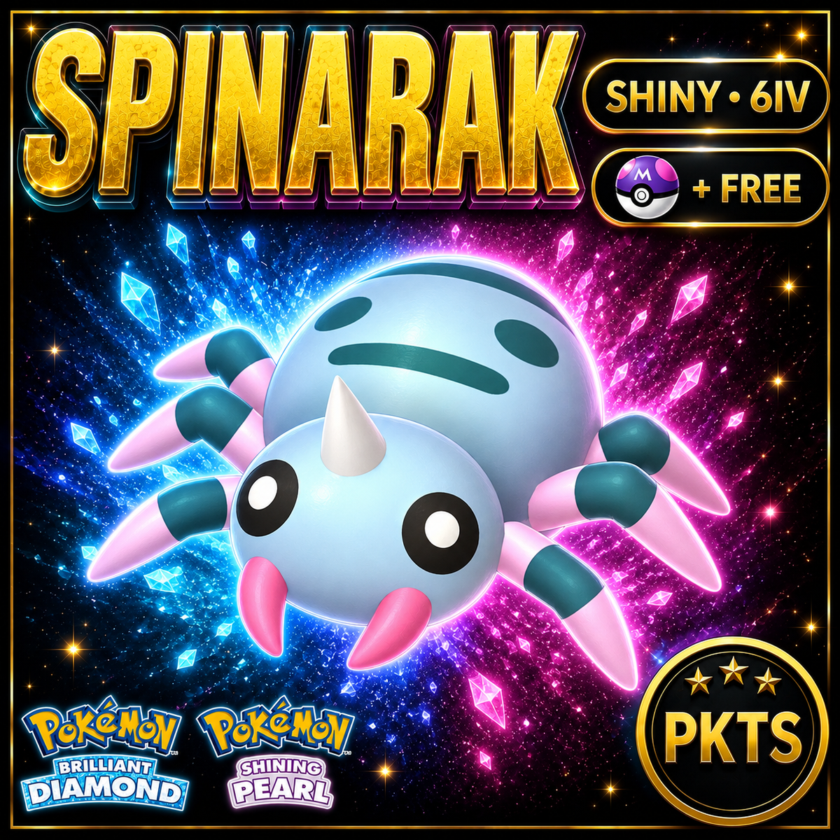 Shiny Spinarak for Pokémon Brilliant Diamond & Shining Pearl (BDSP), 6IV, PKTS.