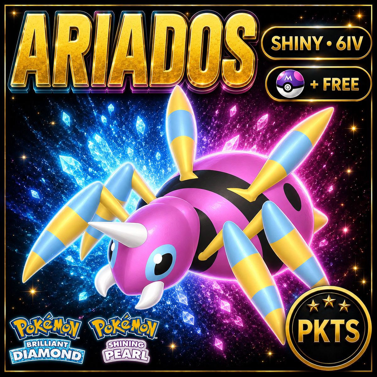 Shiny Ariados for Pokémon Brilliant Diamond & Shining Pearl (BDSP), 6IV, PKTS.