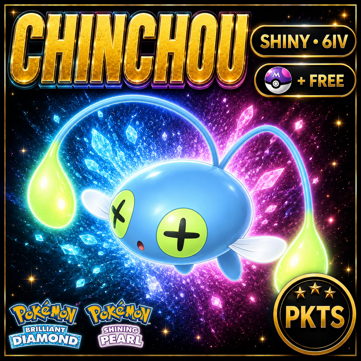 Shiny Chinchou for Pokémon Brilliant Diamond & Shining Pearl (BDSP), 6IV, PKTS.