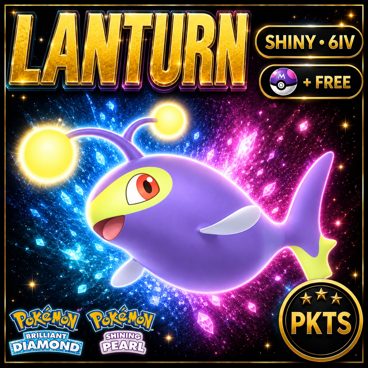 Shiny Lanturn for Pokémon Brilliant Diamond & Shining Pearl (BDSP), 6IV, PKTS.