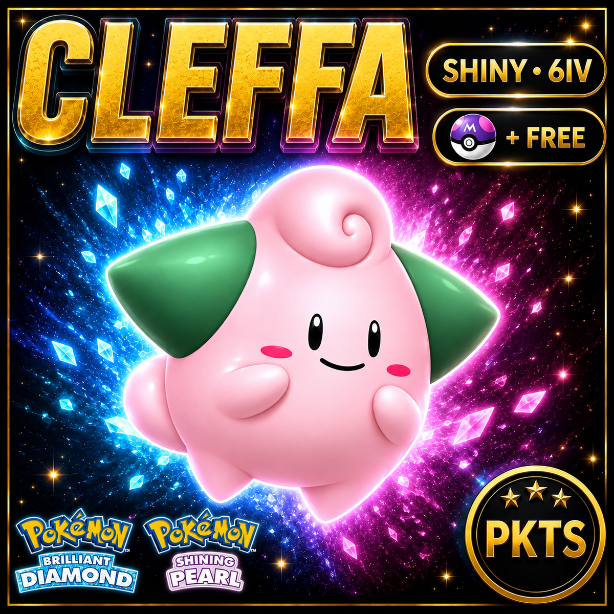 Shiny Cleffa for Pokémon Brilliant Diamond & Shining Pearl (BDSP), 6IV, PKTS.