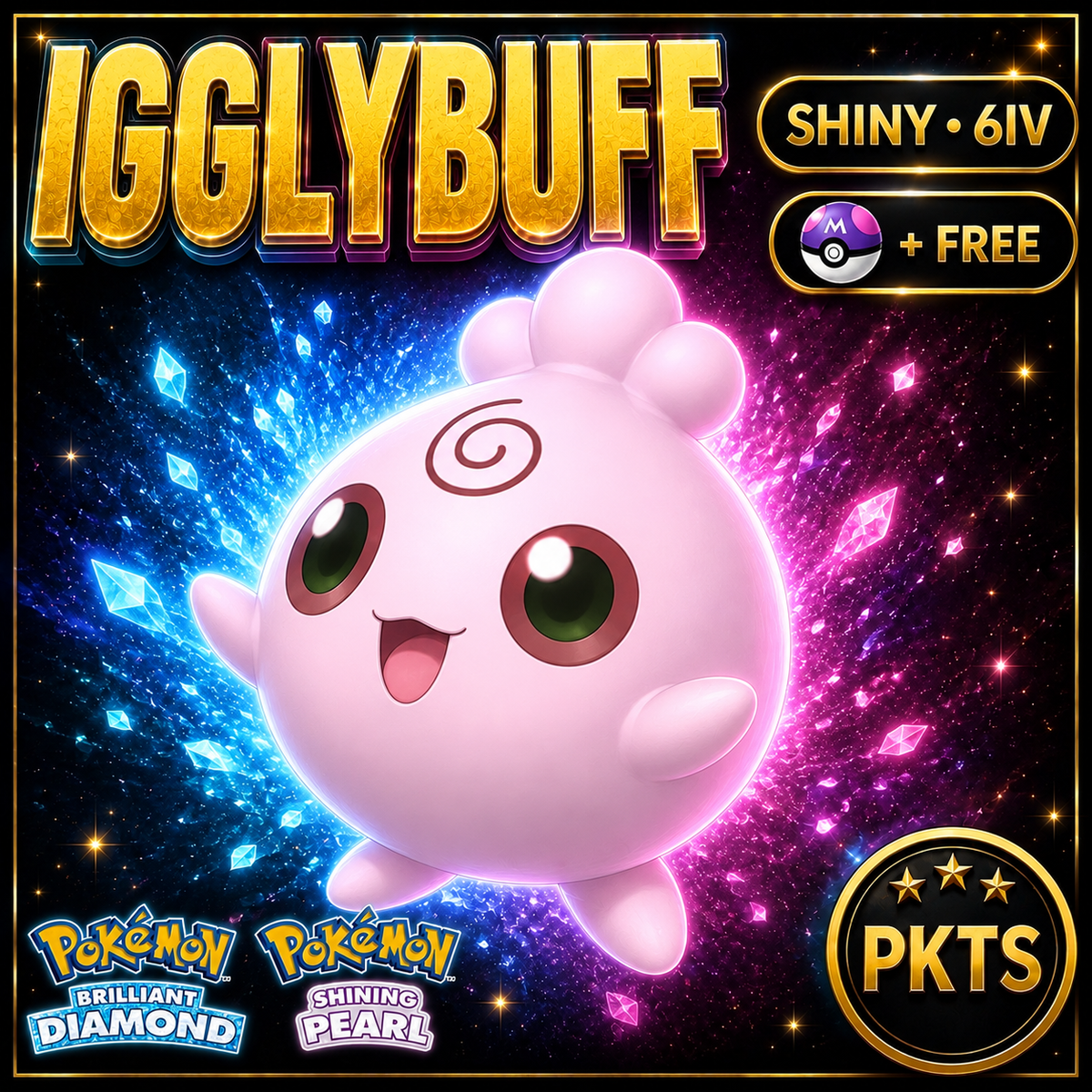 Shiny Igglybuff for Pokémon Brilliant Diamond & Shining Pearl (BDSP), 6IV, PKTS.