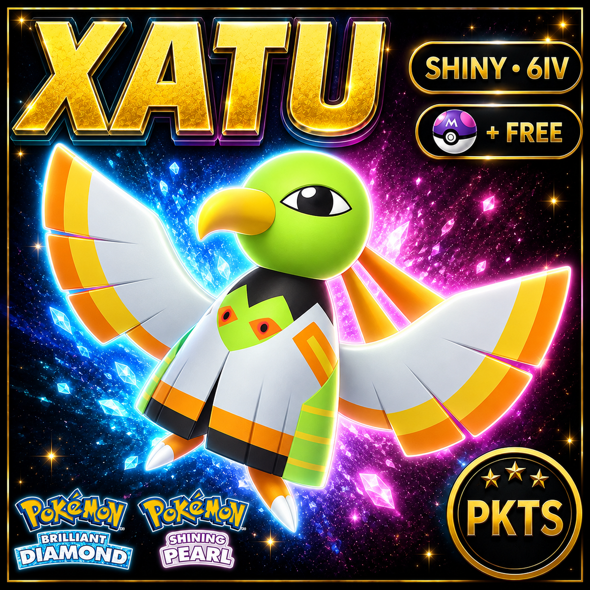 Shiny Xatu for Pokémon Brilliant Diamond & Shining Pearl (BDSP), 6IV, PKTS.