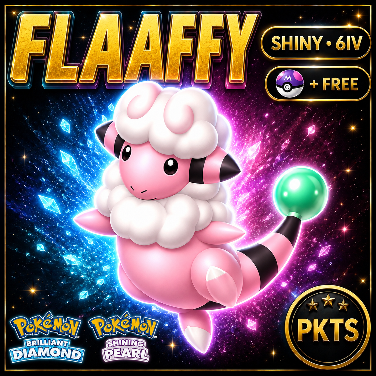 Shiny Flaaffy for Pokémon Brilliant Diamond & Shining Pearl (BDSP), 6IV, PKTS.