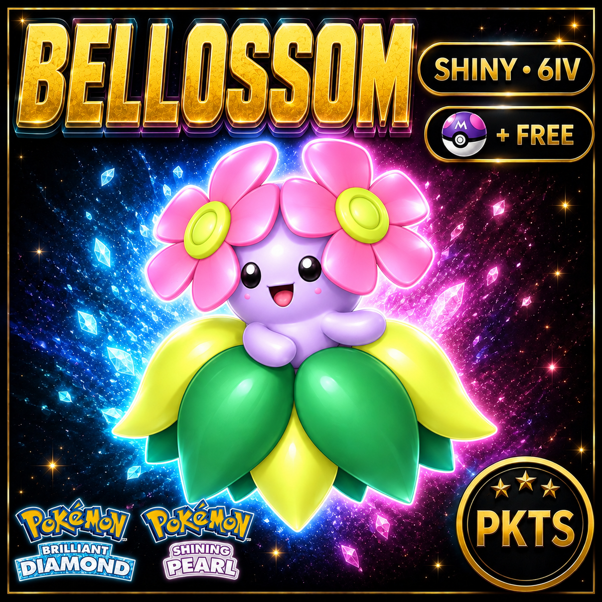 Shiny Bellossom for Pokémon Brilliant Diamond & Shining Pearl (BDSP), 6IV, PKTS.
