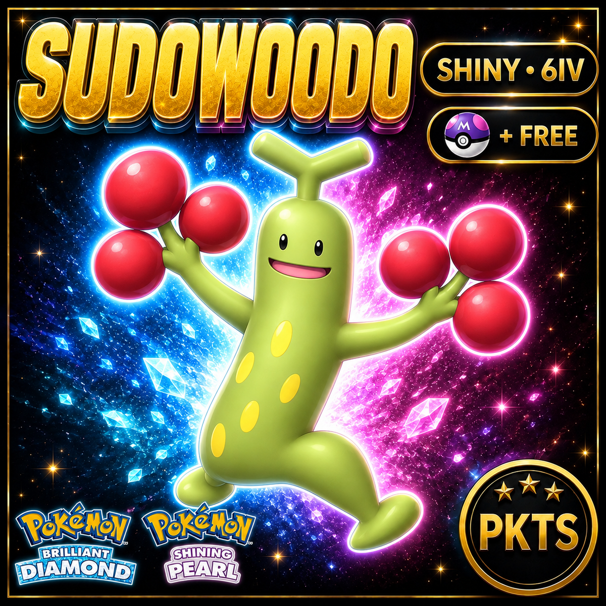 Shiny Sudowoodo for Pokémon Brilliant Diamond & Shining Pearl (BDSP), 6IV, PKTS.