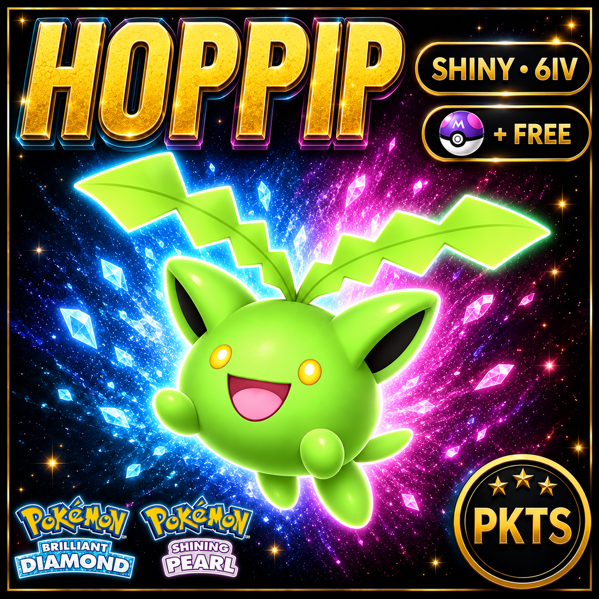 Shiny Hoppip for Pokémon Brilliant Diamond & Shining Pearl (BDSP), 6IV, PKTS.