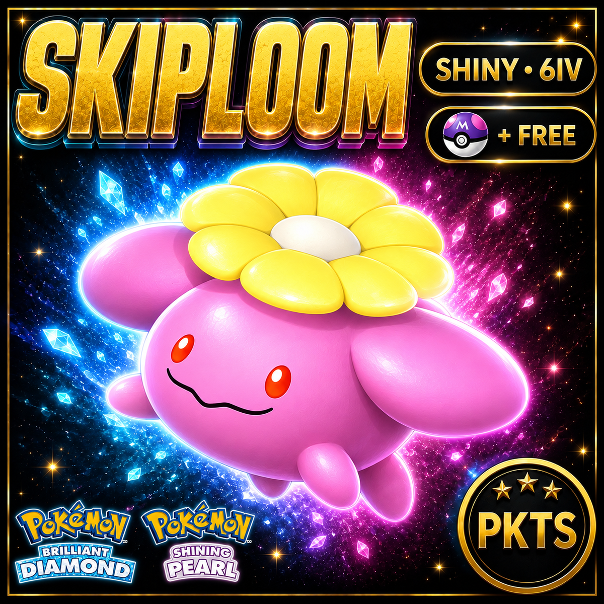 Shiny Skiploom for Pokémon Brilliant Diamond & Shining Pearl (BDSP), 6IV, PKTS.