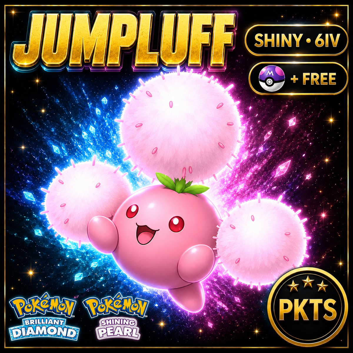 Shiny Jumpluff for Pokémon Brilliant Diamond & Shining Pearl (BDSP), 6IV, PKTS.