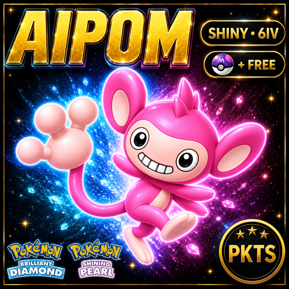 Shiny Aipom for Pokémon Brilliant Diamond & Shining Pearl (BDSP), 6IV, PKTS.