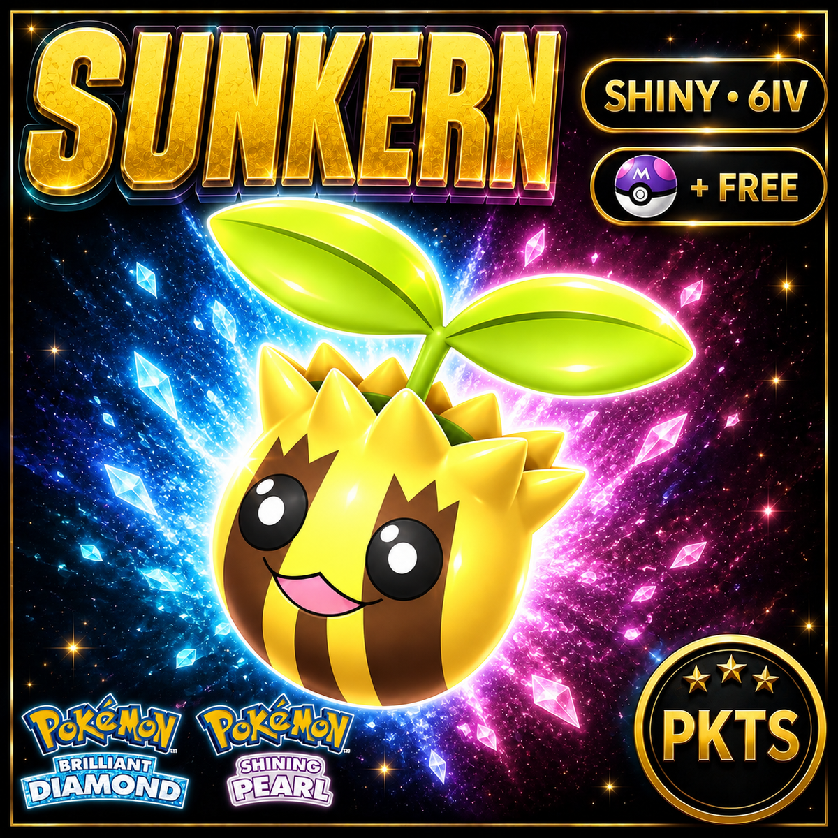Shiny Sunkern for Pokémon Brilliant Diamond & Shining Pearl (BDSP), 6IV, PKTS.