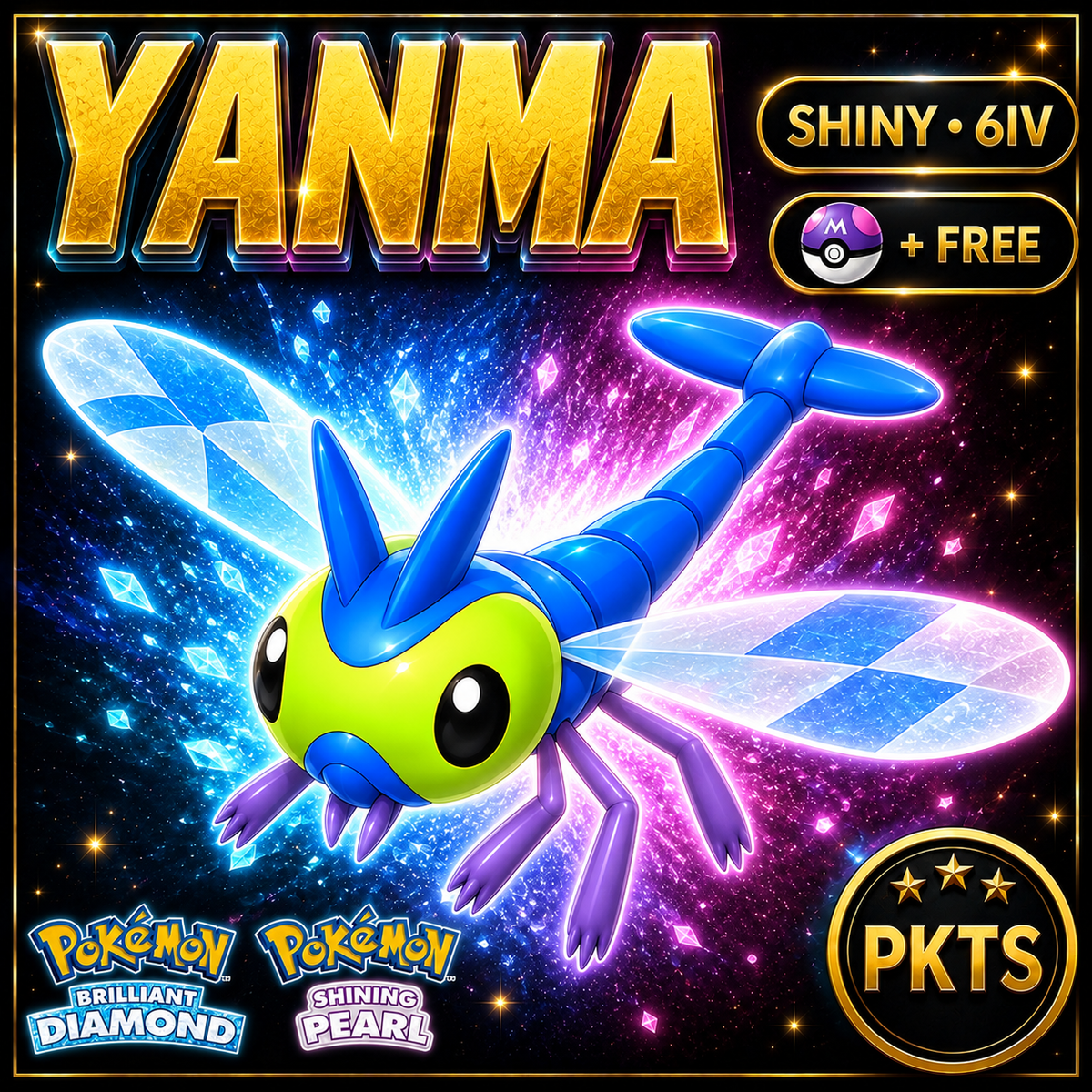 Shiny Yanma for Pokémon Brilliant Diamond & Shining Pearl (BDSP), 6IV, PKTS.