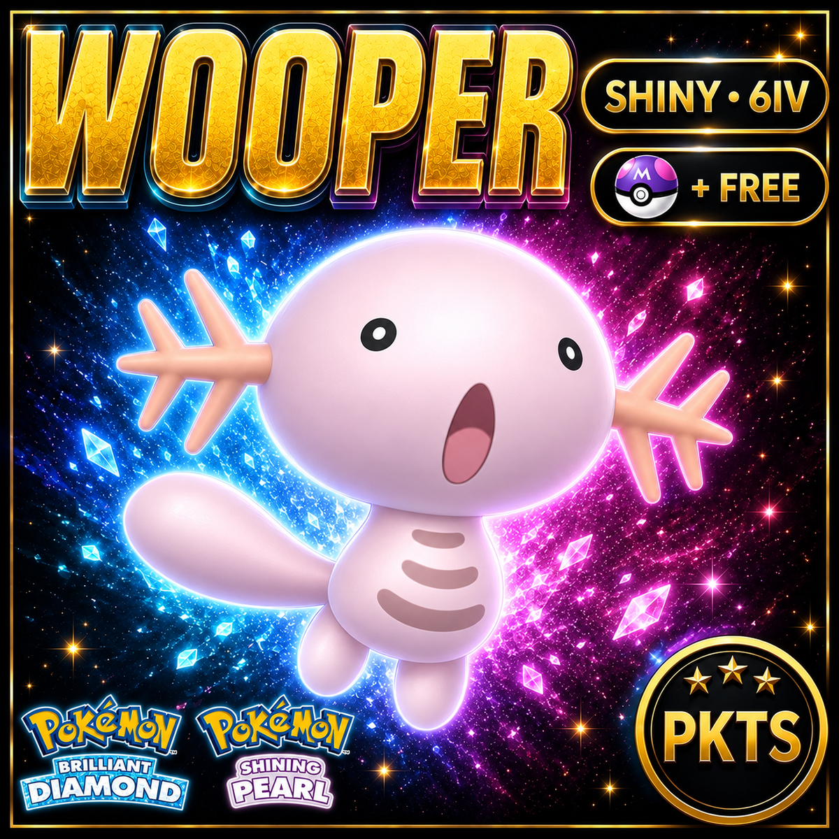 Shiny Wooper for Pokémon Brilliant Diamond & Shining Pearl (BDSP), 6IV, PKTS.