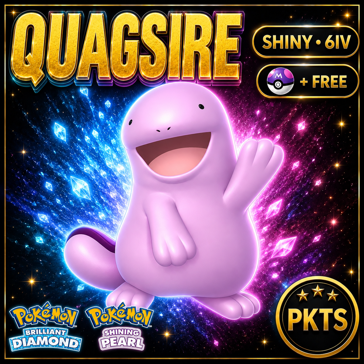 Shiny Quagsire for Pokémon Brilliant Diamond & Shining Pearl (BDSP), 6IV, PKTS.