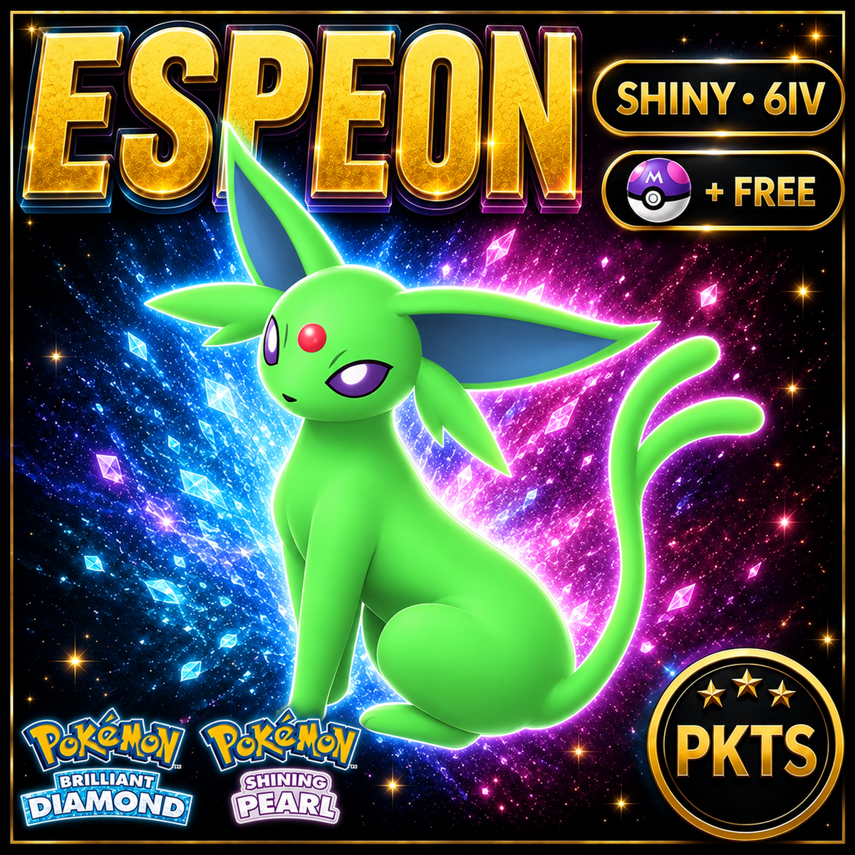 Shiny Espeon for Pokémon Brilliant Diamond & Shining Pearl (BDSP), 6IV, PKTS.