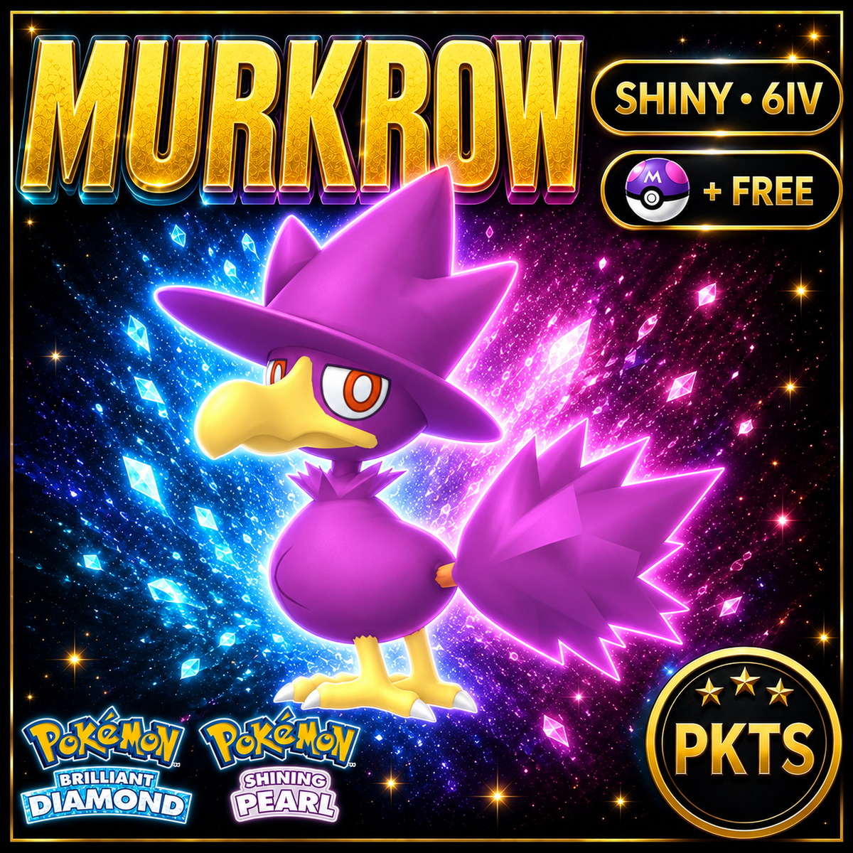 Shiny Murkrow for Pokémon Brilliant Diamond & Shining Pearl (BDSP), 6IV, PKTS.