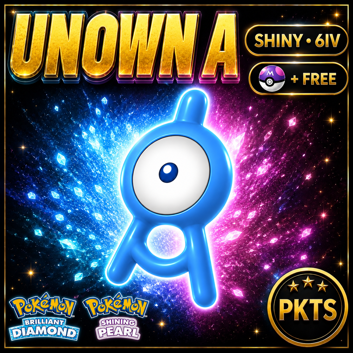 Shiny Unown A for Pokémon Brilliant Diamond & Shining Pearl (BDSP), 6IV, PKTS.