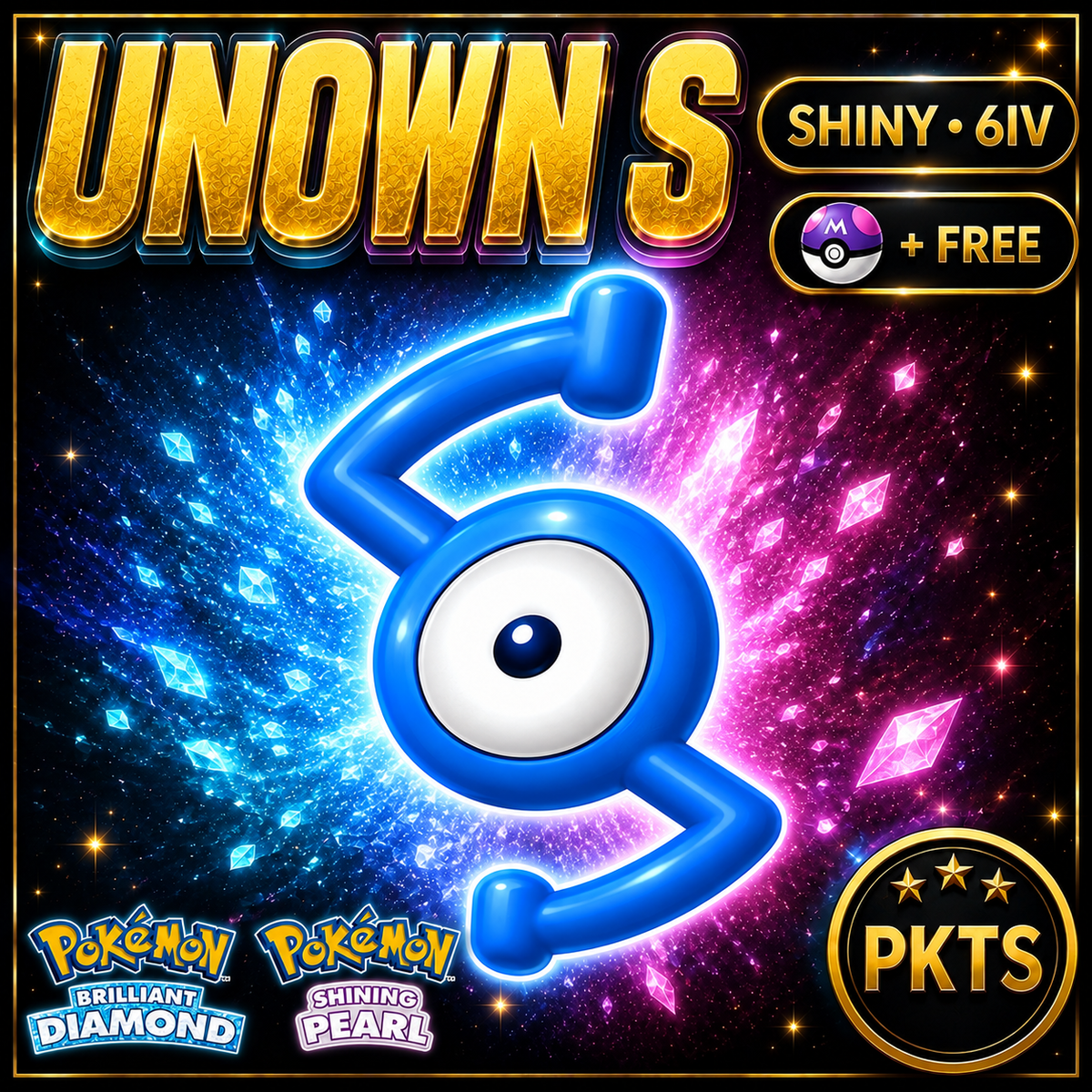 Shiny Unown S for Pokémon Brilliant Diamond & Shining Pearl (BDSP), 6IV, PKTS.