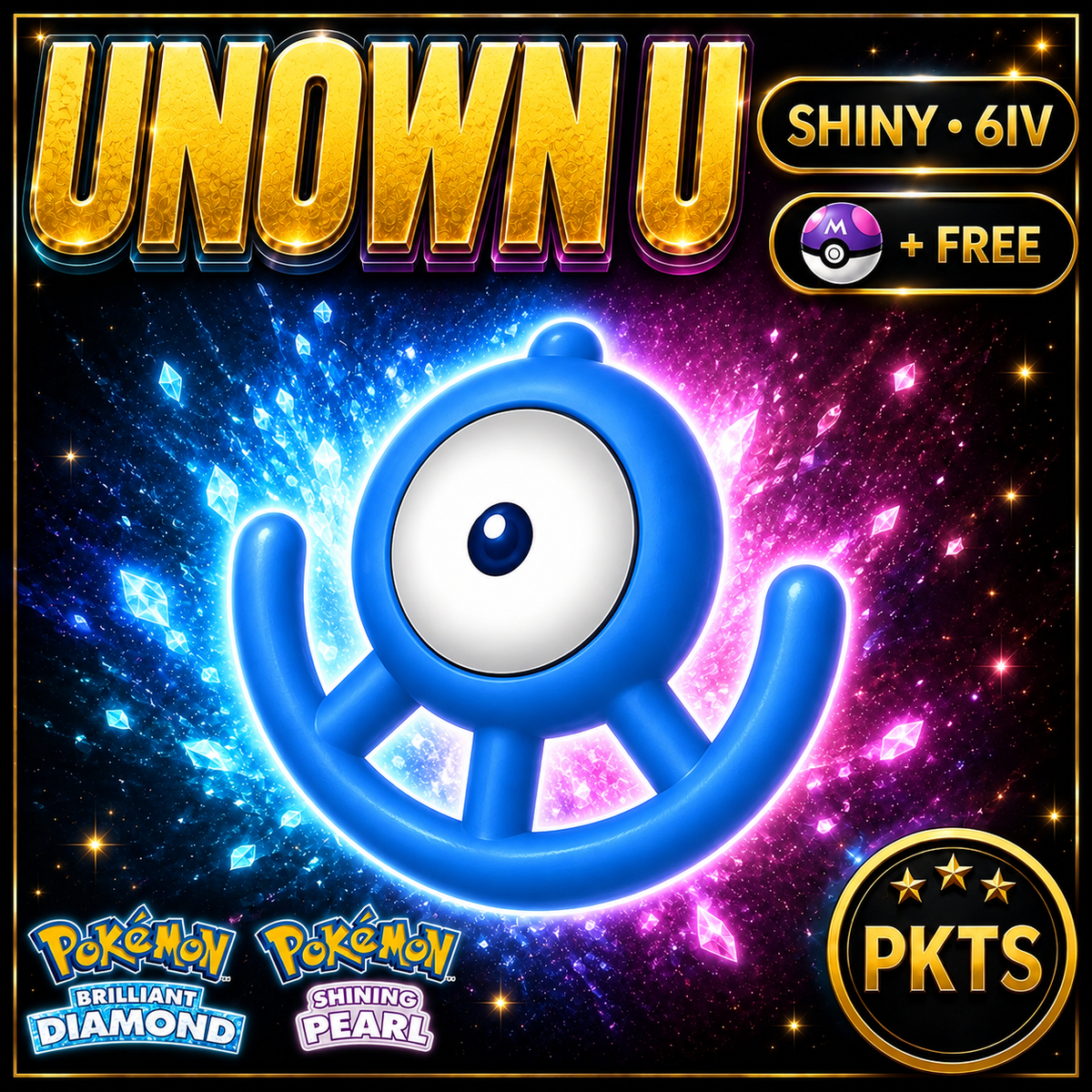 Shiny Unown U for Pokémon Brilliant Diamond & Shining Pearl (BDSP), 6IV, PKTS.