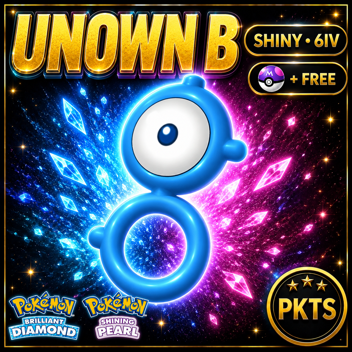 Shiny Unown B for Pokémon Brilliant Diamond & Shining Pearl (BDSP), 6IV, PKTS.