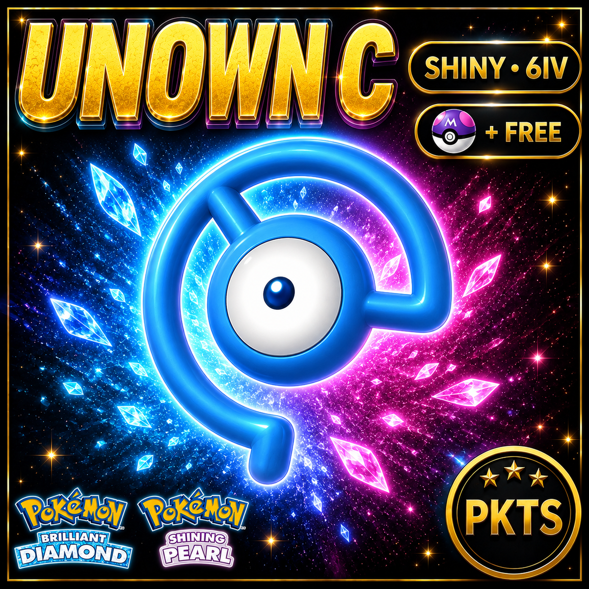Shiny Unown C for Pokémon Brilliant Diamond & Shining Pearl (BDSP), 6IV, PKTS.