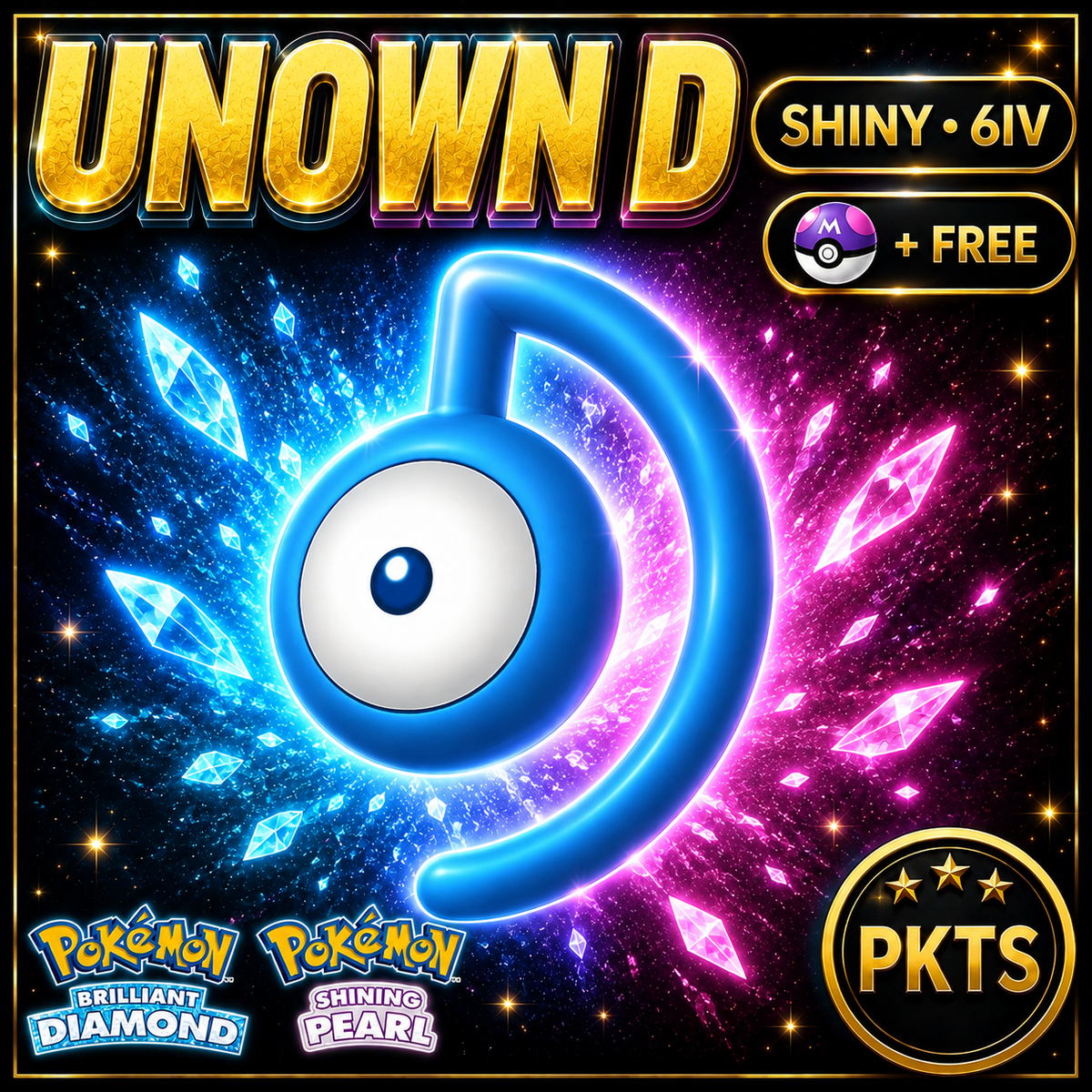Shiny Unown D for Pokémon Brilliant Diamond & Shining Pearl (BDSP), 6IV, PKTS.