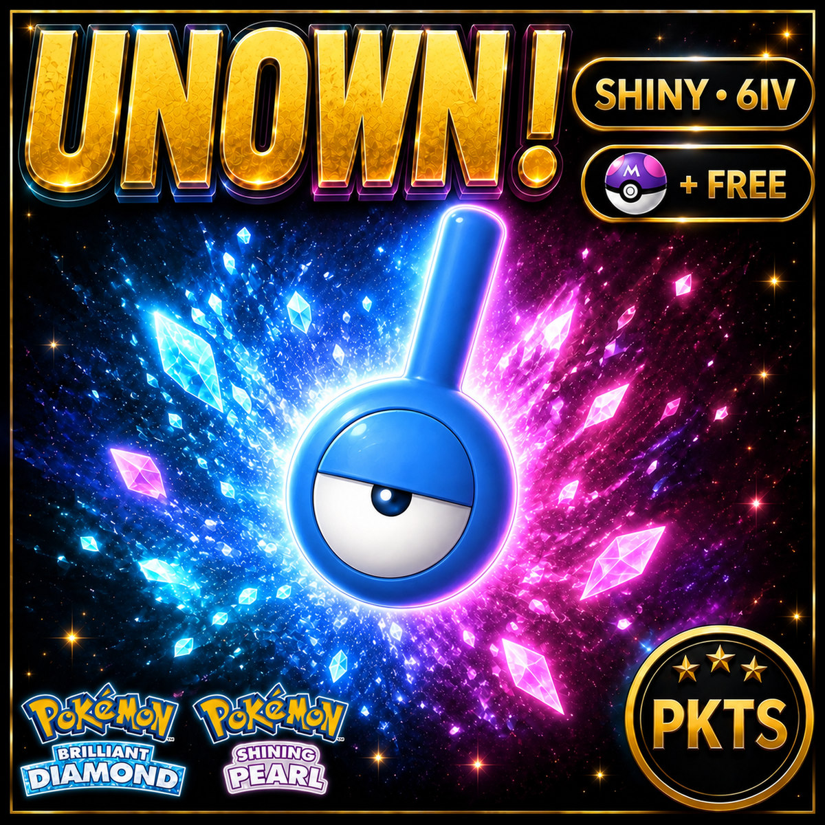 Shiny Unown ! for Pokémon Brilliant Diamond & Shining Pearl (BDSP), 6IV, PKTS.
