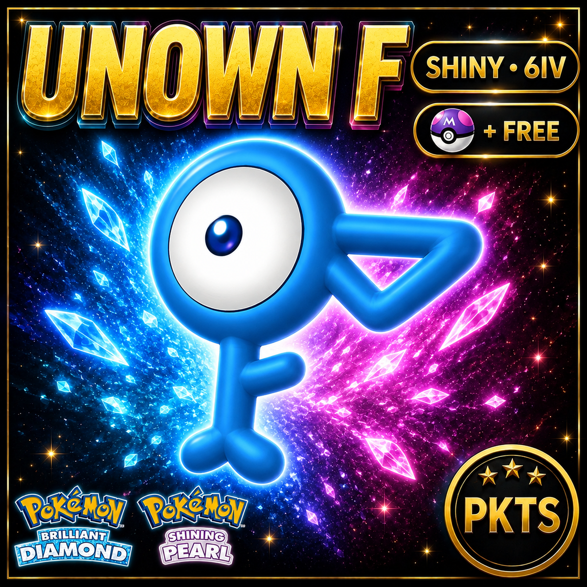 Shiny Unown F for Pokémon Brilliant Diamond & Shining Pearl (BDSP), 6IV, PKTS.